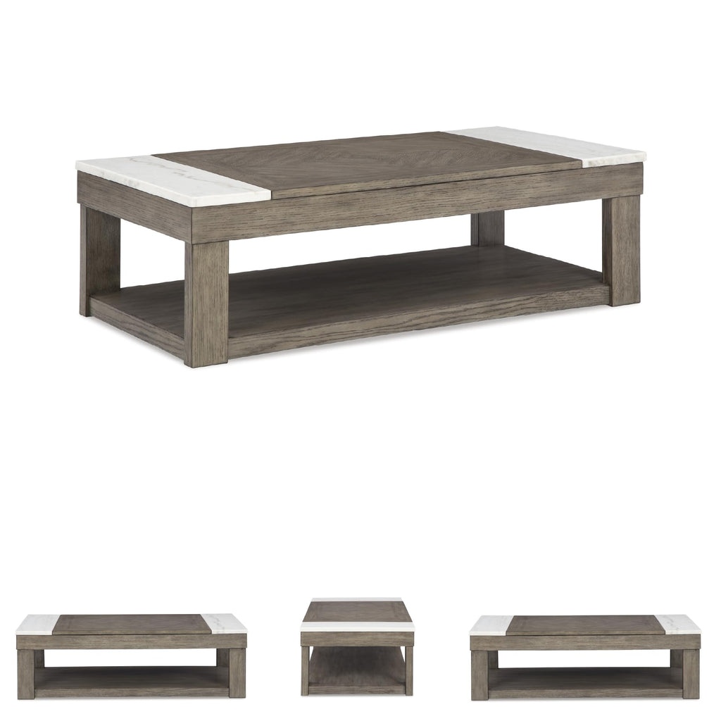 Signature Design by Ashley Loyaska Casual Lift-Top Coffee Table with 1 Lower Shelf, Marble Accents and Casters, Brown & White