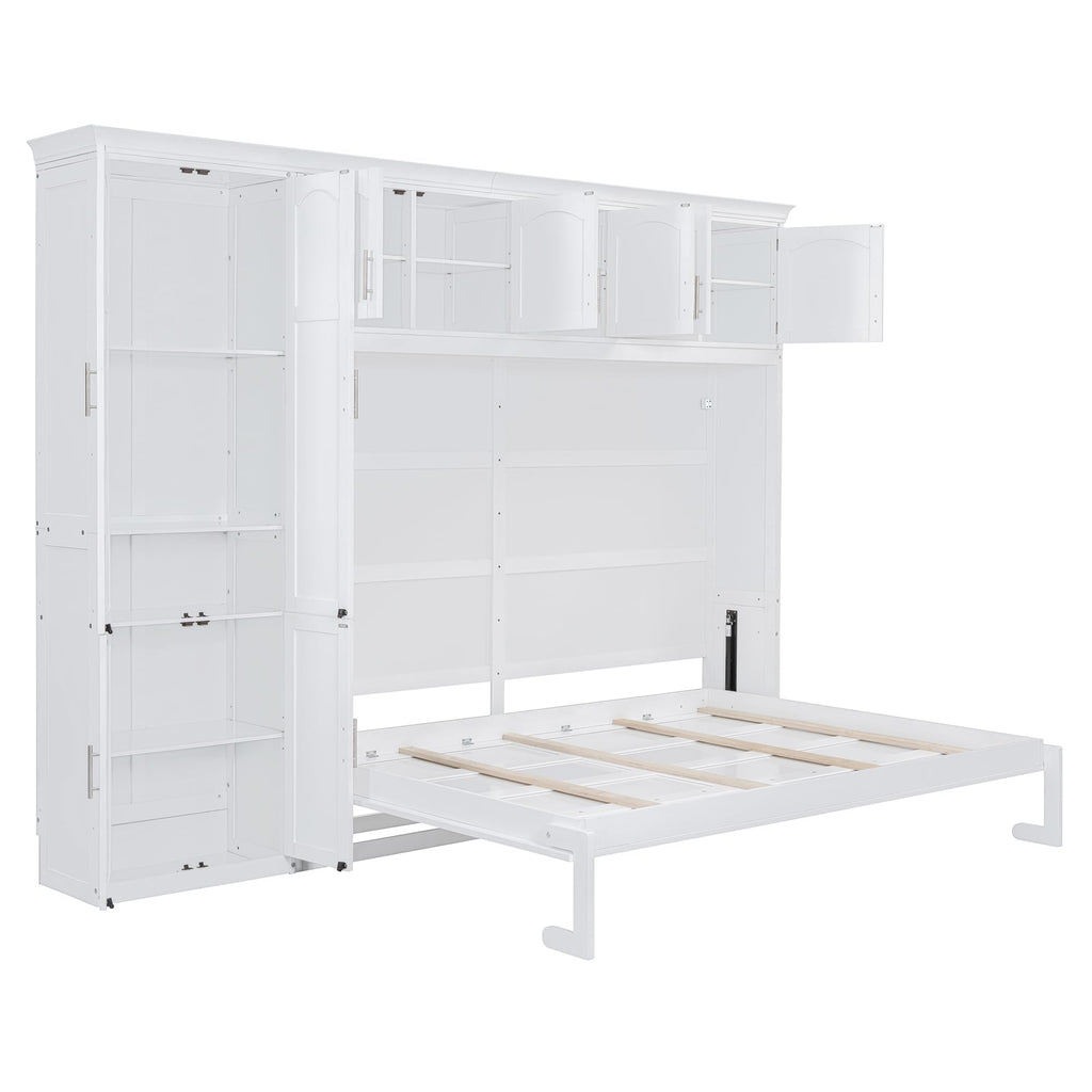 Merax Queen Size Murphy Bed Wall Bed with Cabinets,White