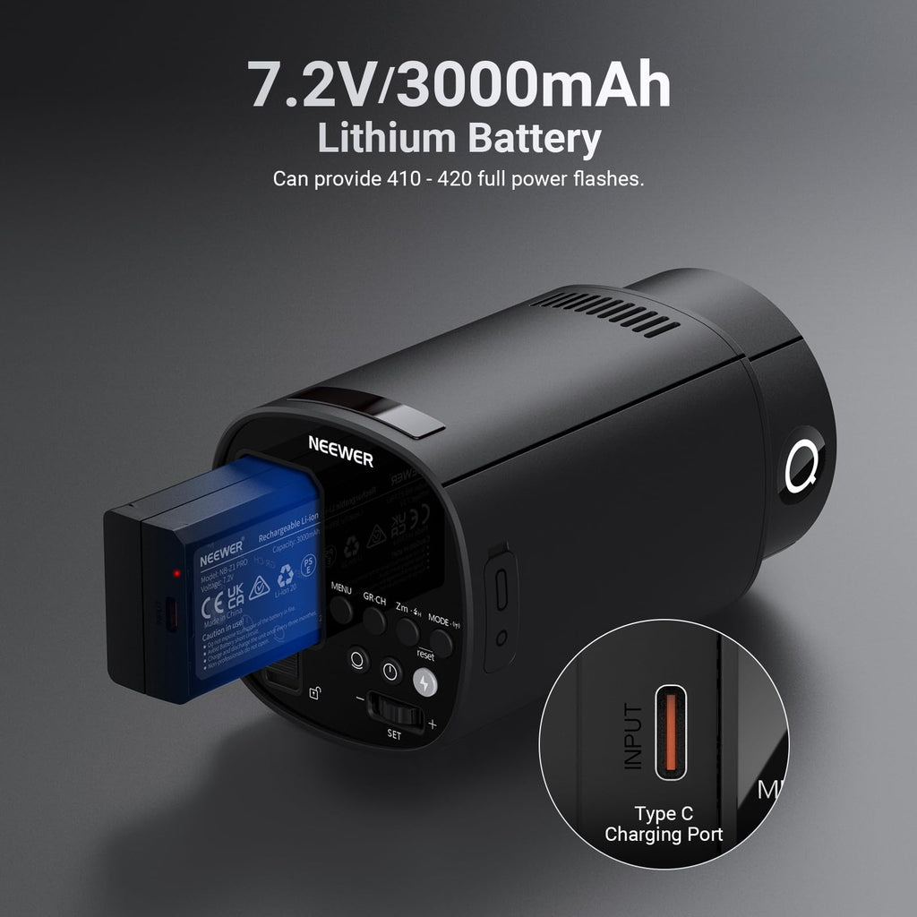 NEEWER 120Ws 2.4G TTL Outdoor Strobe Flash, Compatible with Godox, 1/8000s HSS Portable Studio Monolight with Modeling Light /3000mAh Battery/420 Flashes/1.5s Recycle for Photography Photoshoots, Q120