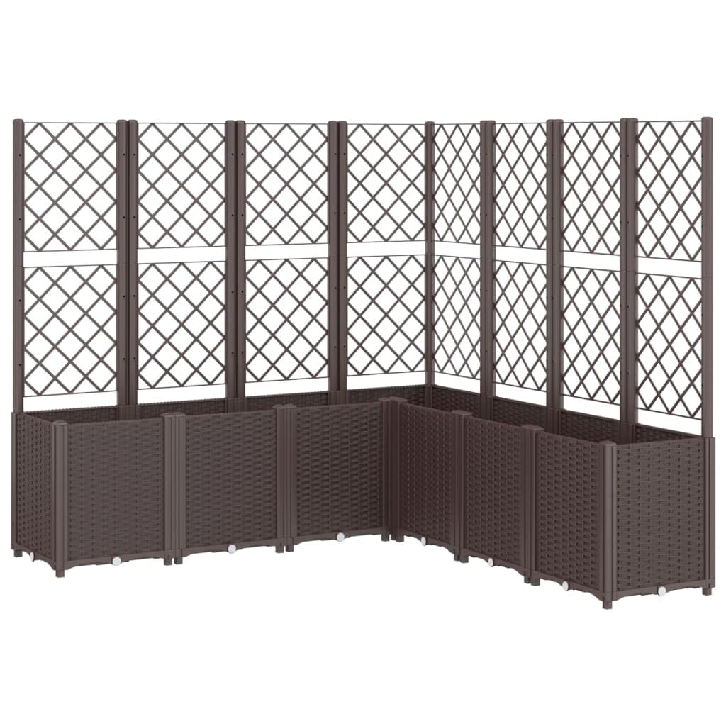 Molumvel Modular Garden Planter with Integrated Trellis 63 x 63 x 55 Inches Large Raised Bed Box for Climbing Plants Balcony Patio Terrace Brown Polypropylene