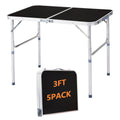EDWINENE 3 Feet Small Folding Table with Adjustable Height, Lightweight Portable Utility Table for Travel Picnic BBQ Fishing RV Car Tailgate Camping Beach Outdoor Essentials, MDF Tabletop, Black 5Pcs