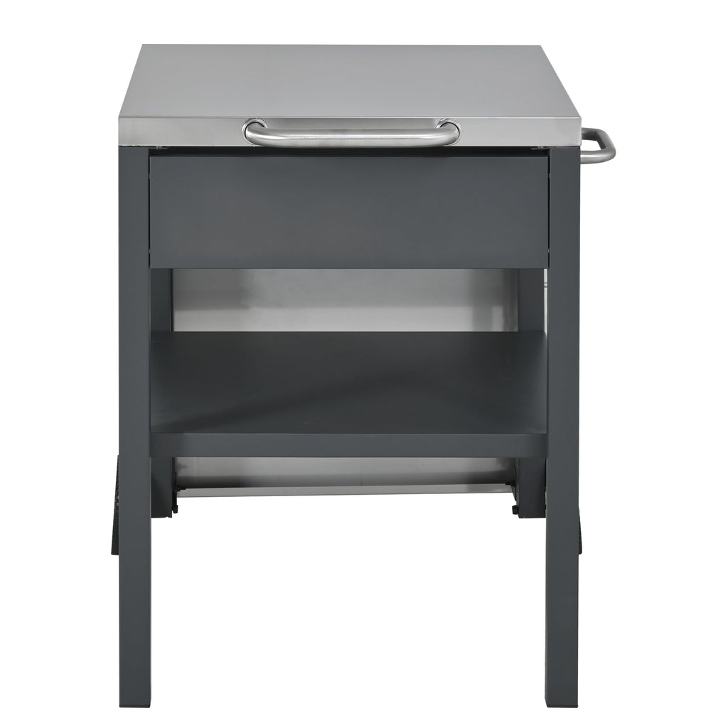 GDFStudio Outdoor Folding Kitchen Cart with Stainless Steel Top, Rolling Grill Prep Table with Drawer and Shelf, Portable Serving Cart with Wheels for Patio Backyard BBQ Cooking Station, Grey