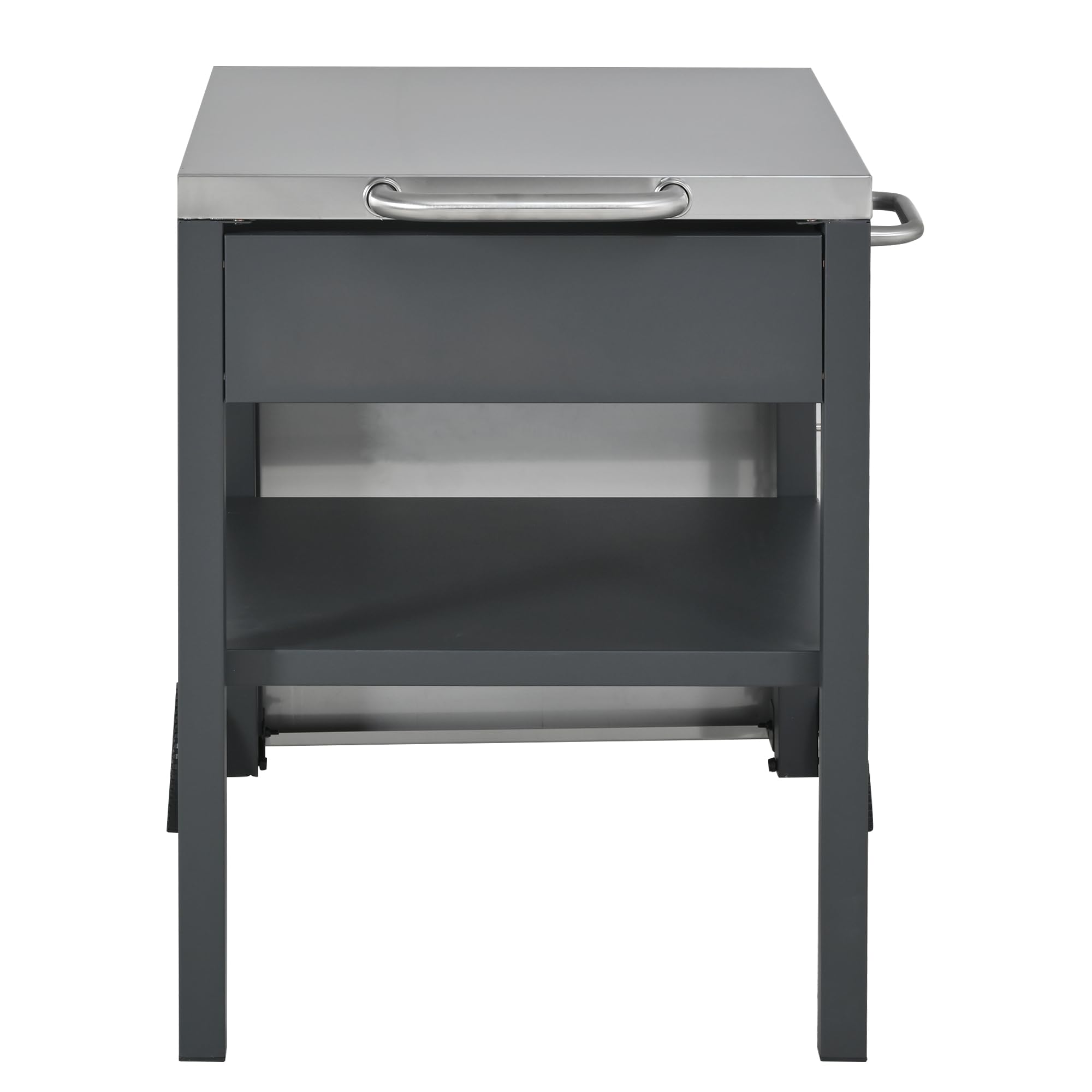 GDFStudio Outdoor Folding Kitchen Cart with Stainless Steel Top, Rolling Grill Prep Table with Drawer and Shelf, Portable Serving Cart with Wheels for Patio Backyard BBQ Cooking Station, Grey