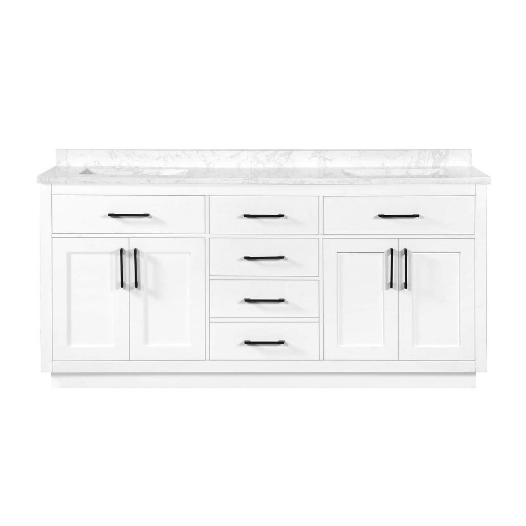 OVE Decors Athea 72" Double Undermount Sink Bathroom Vanity with Cultured Marble Countertop, Backsplash, Power Bar, in White Finish