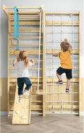 7-in-1 Swedish Ladder, Wooden Climbing Wall Ladder for Kids and Adults, Montessori Climber Playset with Pull-Up Bar, Indoor Climbing Gym, Kids Playground