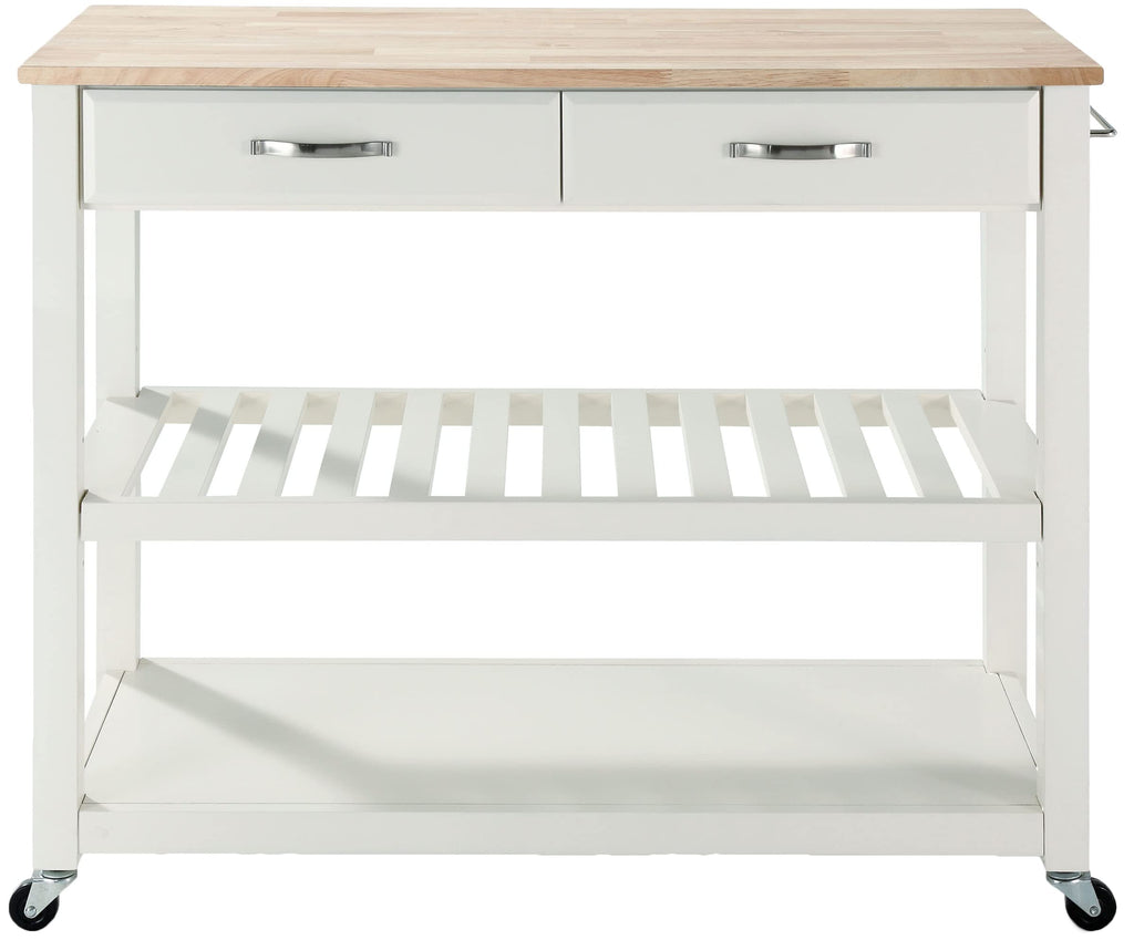 Crosley Furniture Wood Top Kitchen Prep Rolling Cart, Microwave Stand, Coffee Bar, with Shelves and Drawers, White