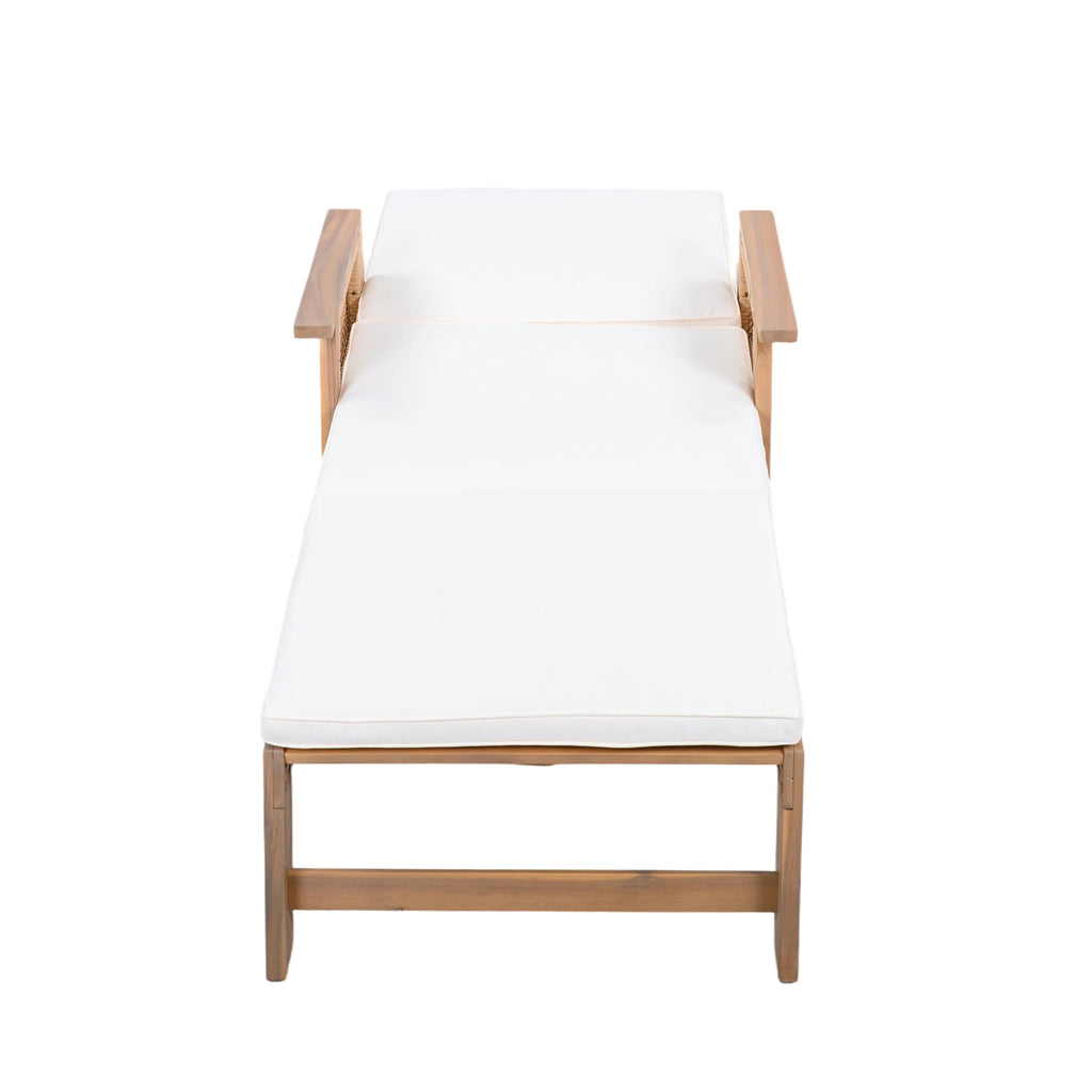 Christopher Knight Home Revia Chaise Lounge Outdoor with Wheel and Armrests, Acacia Wood Patio Chaise Lounge with Cushion, Adjustable Backrest Poolside Sun Lounger, Sunbathing Chair, Teak+Light Beige