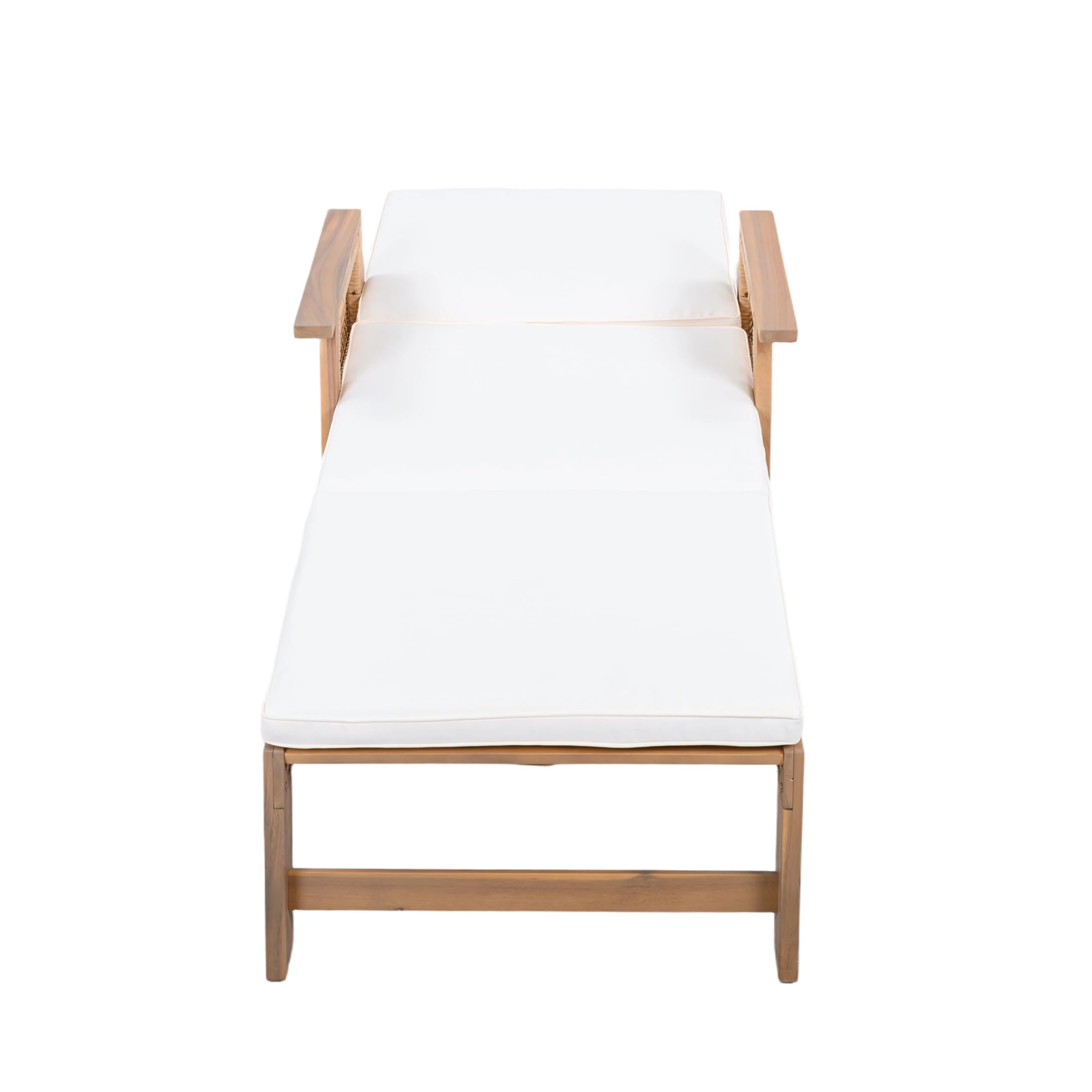 Christopher Knight Home Revia Chaise Lounge Outdoor with Wheel and Armrests, Acacia Wood Patio Chaise Lounge with Cushion, Adjustable Backrest Poolside Sun Lounger, Sunbathing Chair, Teak+Light Beige