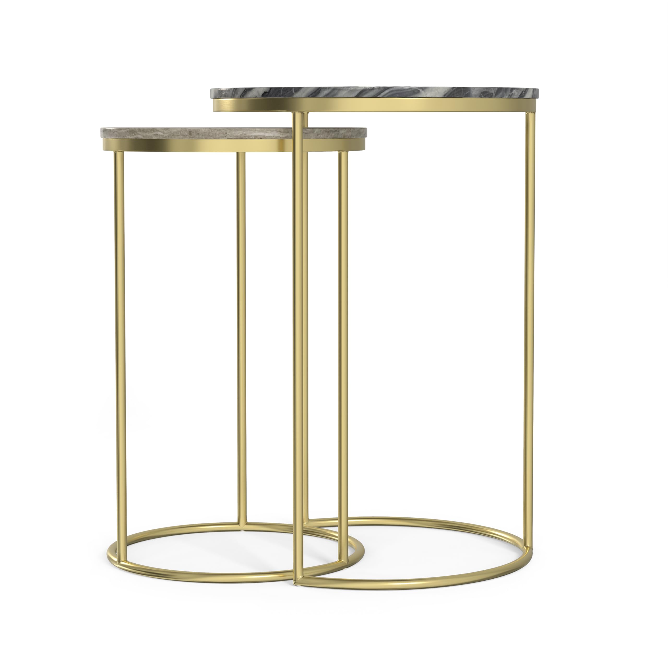 SIMPLIHOME Ashley Nesting Tables Set – 16 inch Wide Genuine Marble Top Metal Accent Tables in Gold, Round Industrial End Tables for Living Room or Bedroom with Compact Design, Assembled