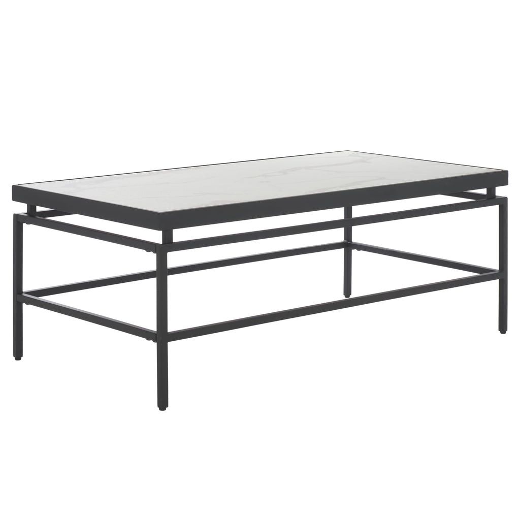 SAFAVIEH Home Collection - Acelin White Faux Marble Top & Black Metal Base Rectangular Coffee Table (COF7017A)
