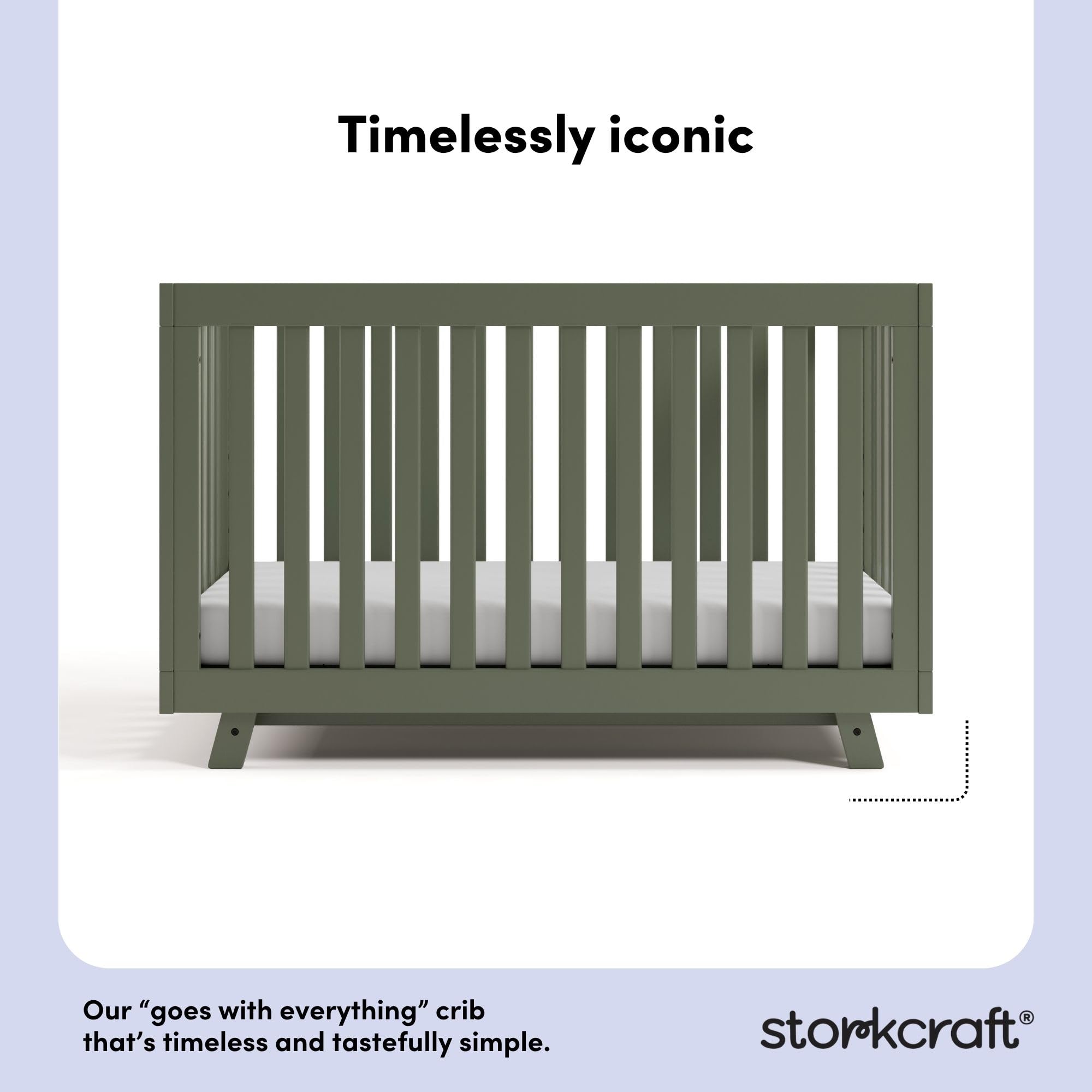 Storkcraft Beckett 3-in-1 Convertible Crib – GREENGUARD Gold Certified, Fits Standard Crib Mattress, Converts to Toddler Bed and Daybed, 4 Mattress Heights, Grow-with-Me Design (Olive)