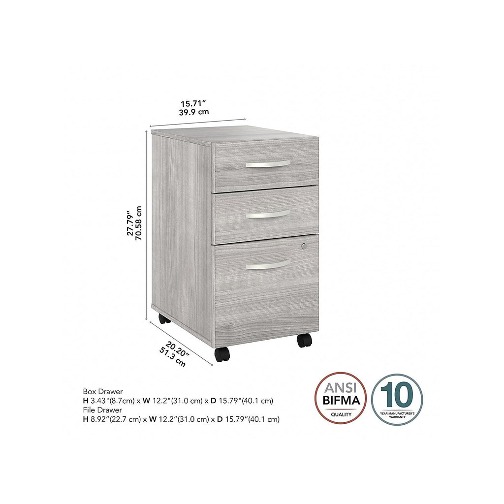 Bush Business Furniture Hybrid 3 Drawer Mobile File Cabinet-Assembled, Platinum Gray