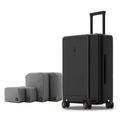 LEVEL8 Elegance Checked Luggage, 24 Inch Hardside Suitcase, Lightweight Matte Hardshell with Tsa Lock, Large Suitcases with Spinner Wheels, Black
