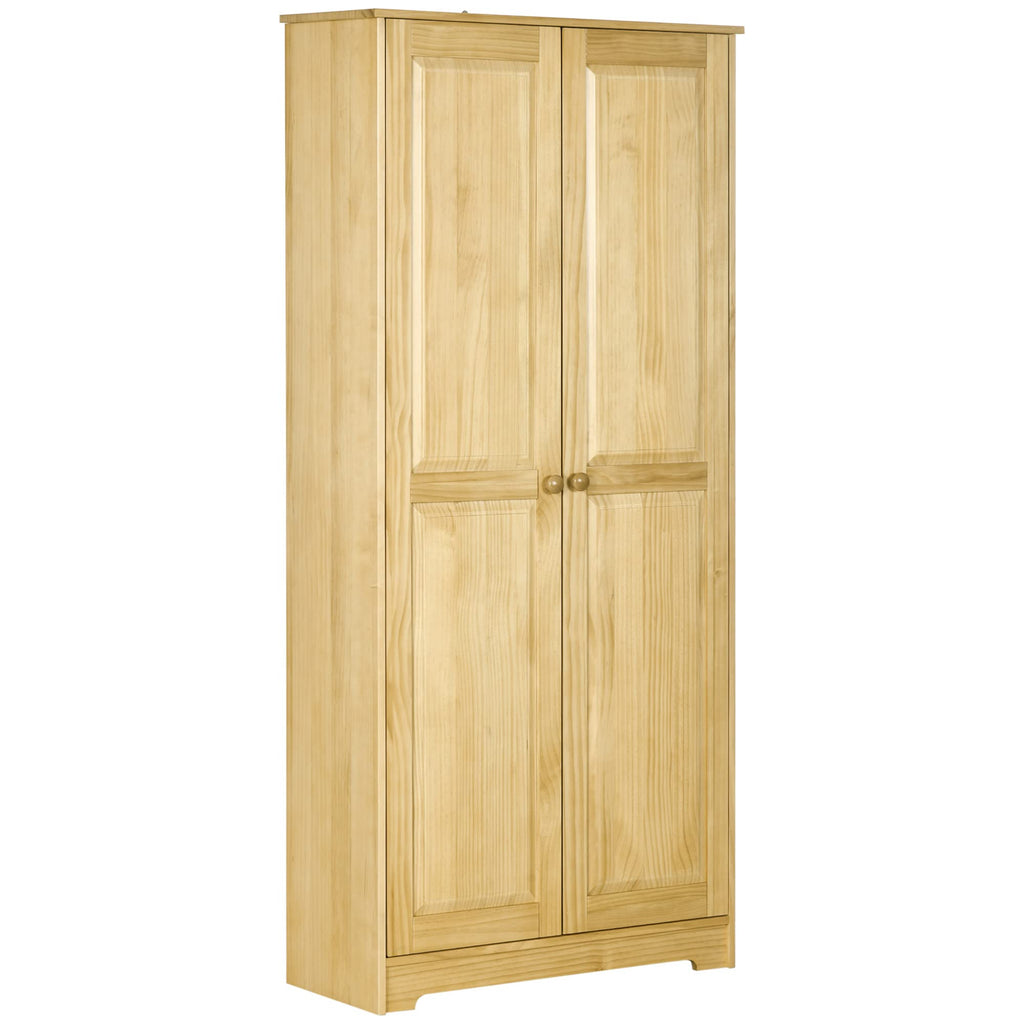 HOMCOM 67" Pinewood Kitchen Pantry Storage Cabinet, Freestanding Cabinets with Adjustable Shelves, Solid Wood Food Pantry with Soft-Close Doors for Living Room Dining Room, Light Brown