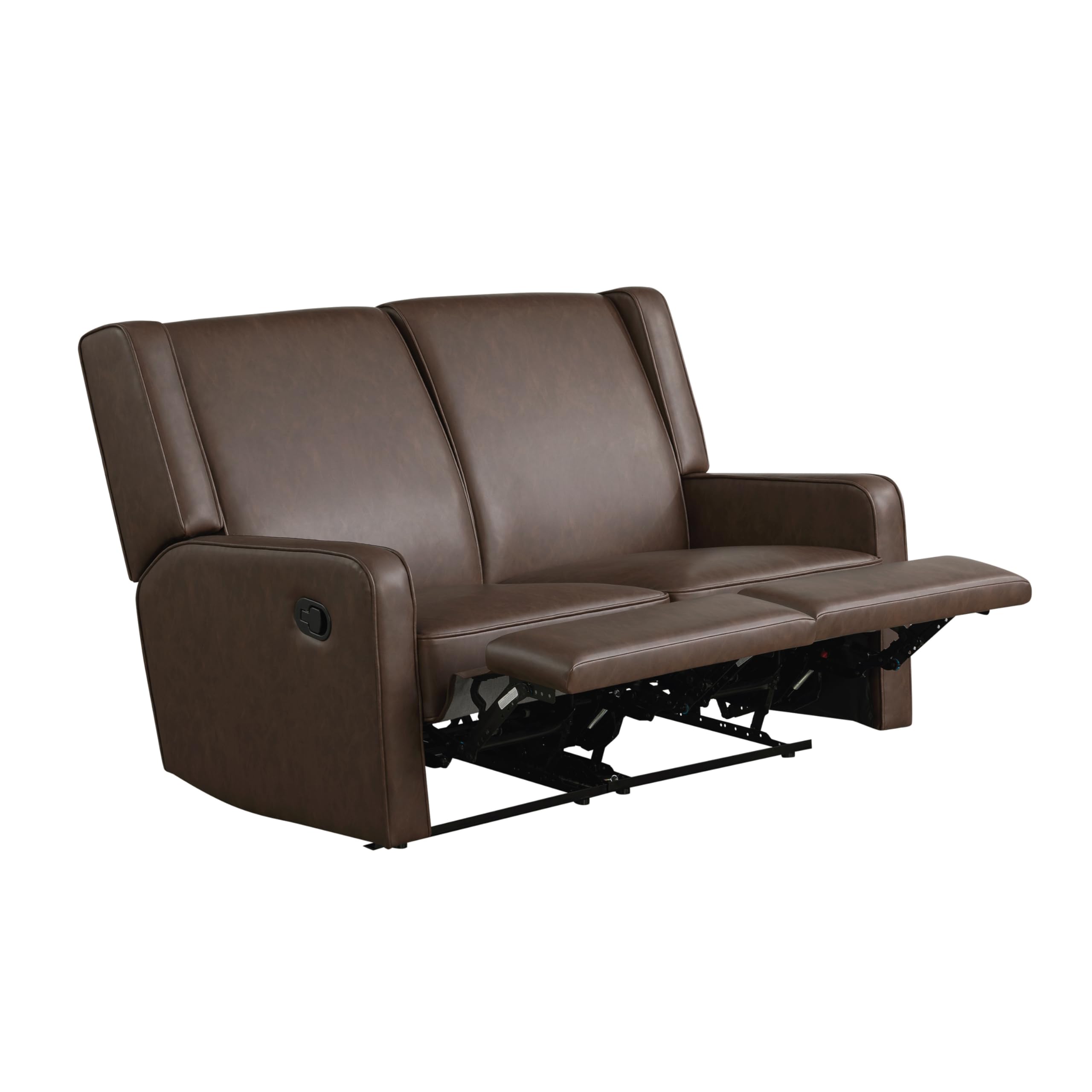 Relax-A-Lounger Evanston 55.9" Reclining Loveseat, Manual Lever Pull, Pocket Coil Comfort, Vegan Leather, Chestnut