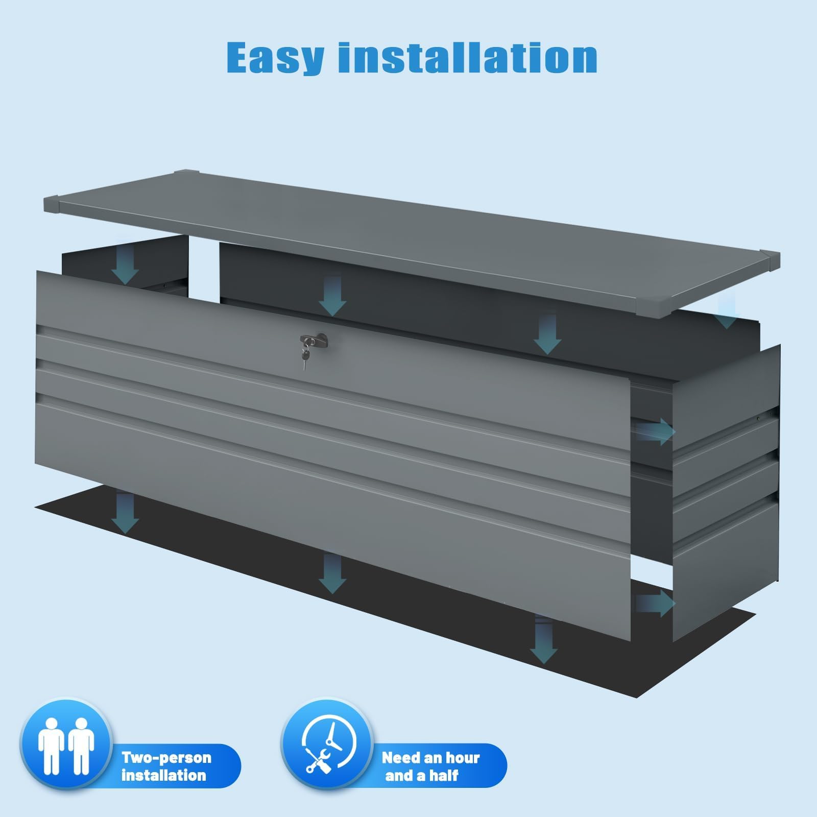 Zolyndo 260 Gallon Waterproof Outdoor Storage Box, Extra Large Outside Metal Deck Storage Box for Patio Cushions, Garden Tools, Pool Supplies