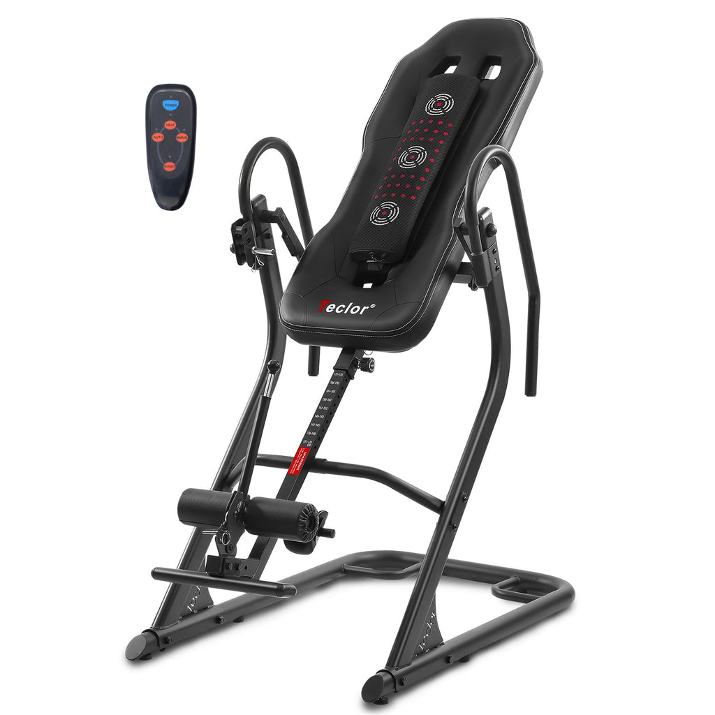 Teclor Inversion Table,Advanced Heat and Massage Function,Strength Training Inversion Table for Back Pain Relief,350 lbs Capacity with Thickened 3D Memory Foam backrest,Black
