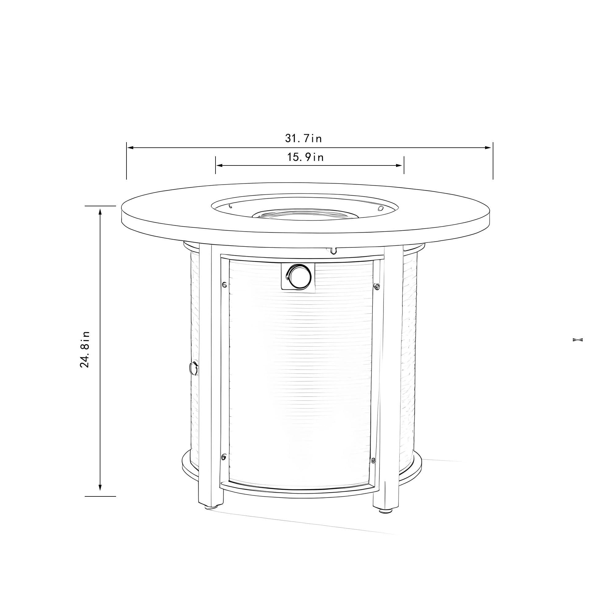 GDFStudio 32" Round Propane Fire Pit Table, 50000 BTU Outdoor Gas Heater with Steel Top & Wicker-Style Base, for Patio Deck Garden Backyard, Black