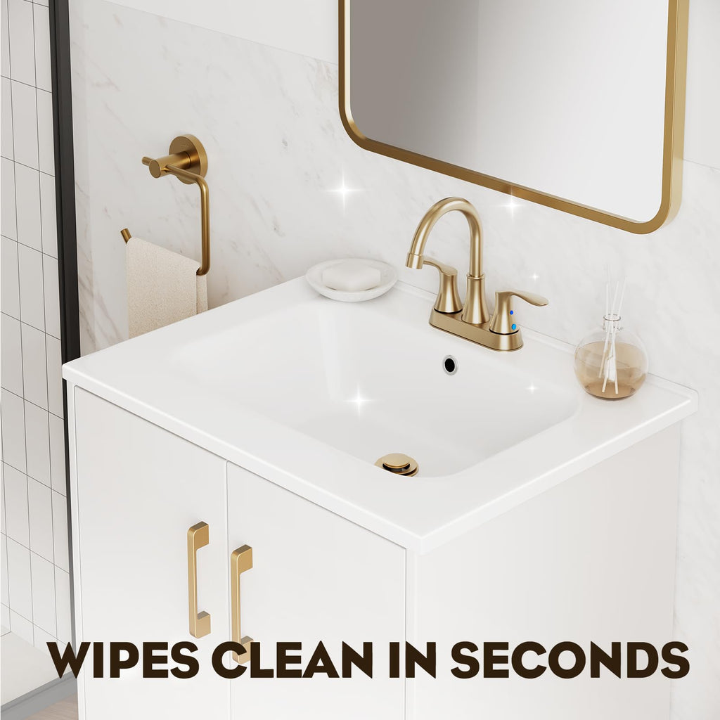 phiestina 24 Inch White Floating Bathroom Vanity, Pre-Assembled Wall-Mounted Cabinet with 2 Soft-Close Doors & 3 Hole Ceramic Sink, No Faucet,BV08-24-WHITE