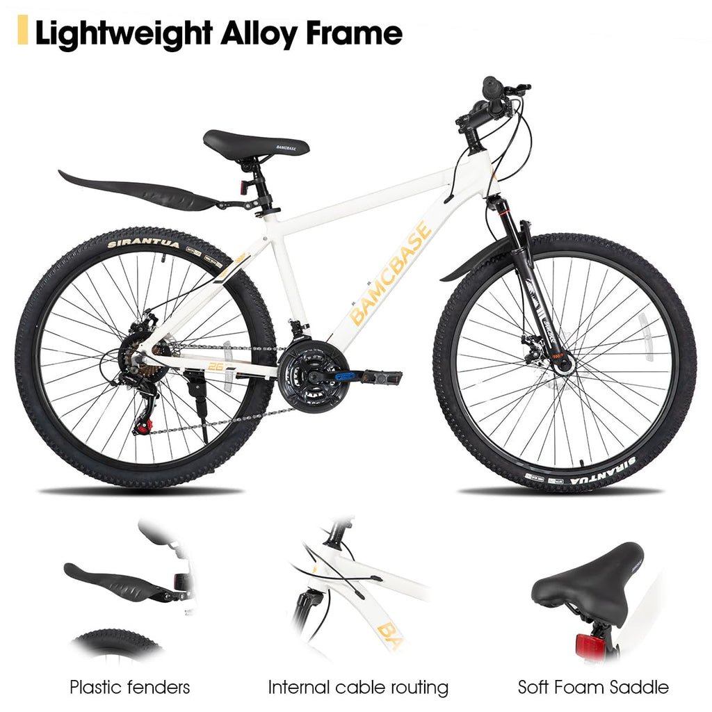 HH HILAND 27.5 Inch Mountain Bike, Mens and Womens Aluminum Frame MTB with 21 Speeds, Dis Brake, Hardtail Bicycle for Adults White