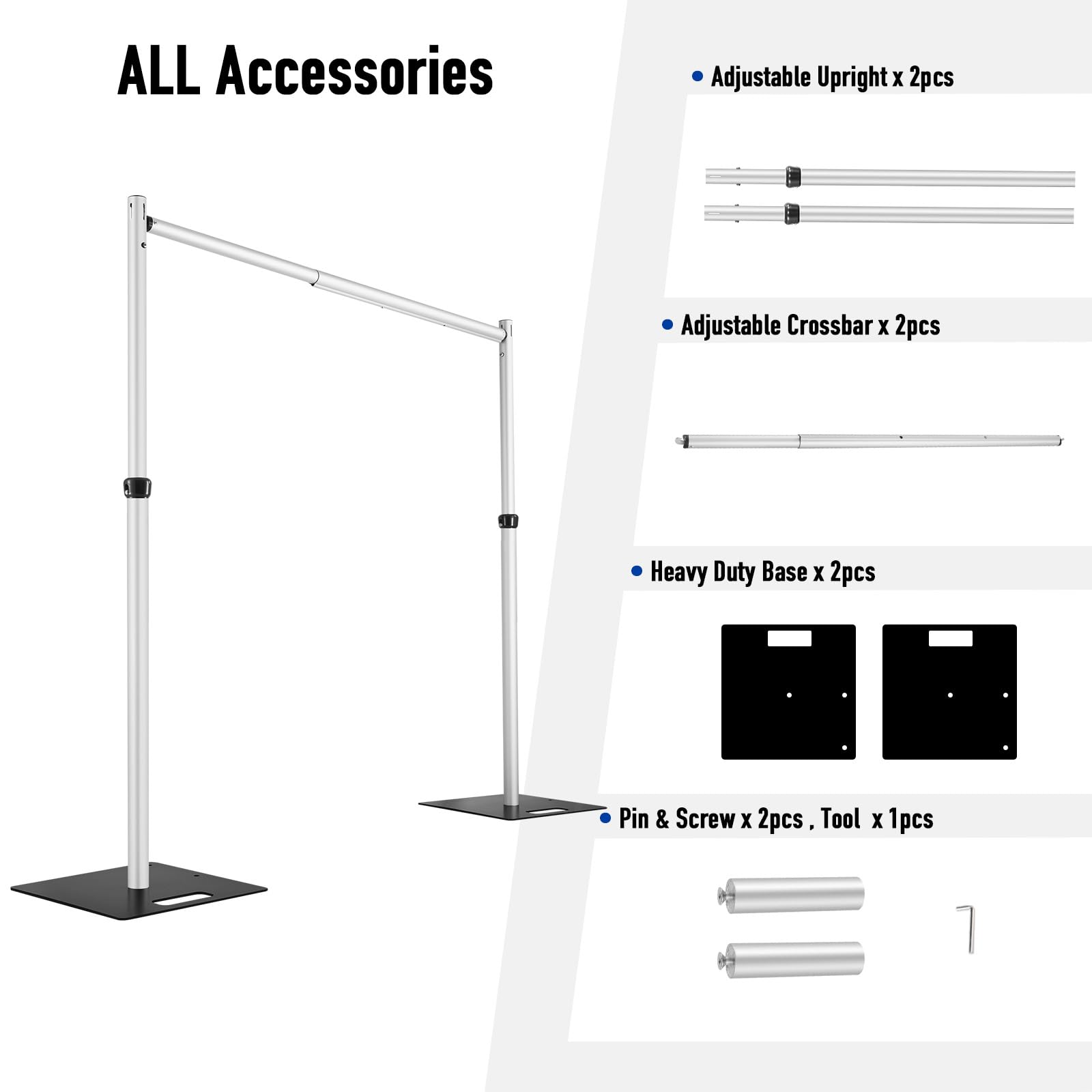 Hecis Heavy Duty Backdrop Stand, 10x10ft Pipe and Drape Stand Kit, Adjustable Arch Backdrop Stand, Back Drop Stand for Party Event, Trade Shows & Wedding Decor