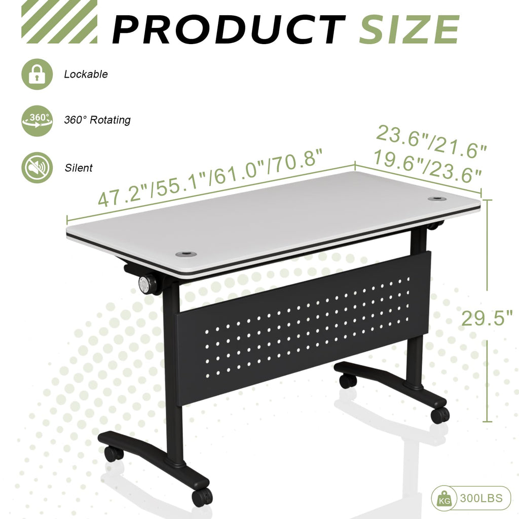 Mobile Folding Conference Table with Wheels,4 Pack Modern Conference Room Tables for 6-12 Person,61IN Training Locking Rolling Meeting Conference Tables with Flip-Top for Office Classroom Business