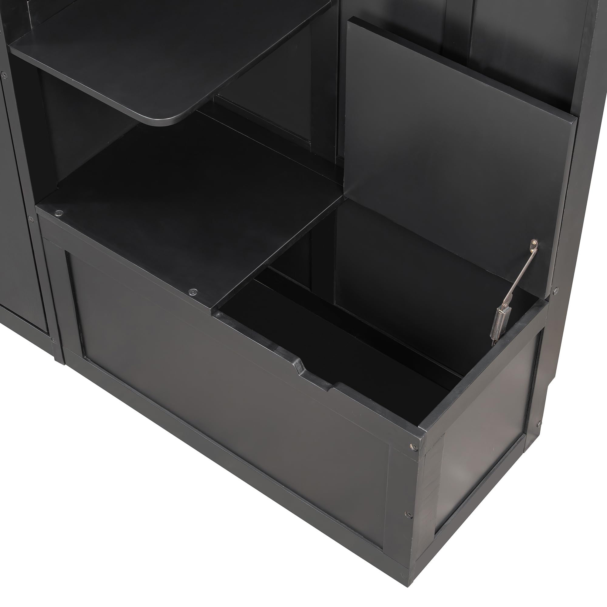 Merax Queen Size Murphy Bed with Storage and Lights, Hidden Fold-Out Legs, Foldable Murphy Cabinet Bed with Hook, Built-in Shelves & Cabinets, Wood Space-Saving Wall Bed for Guest Room Office, Black