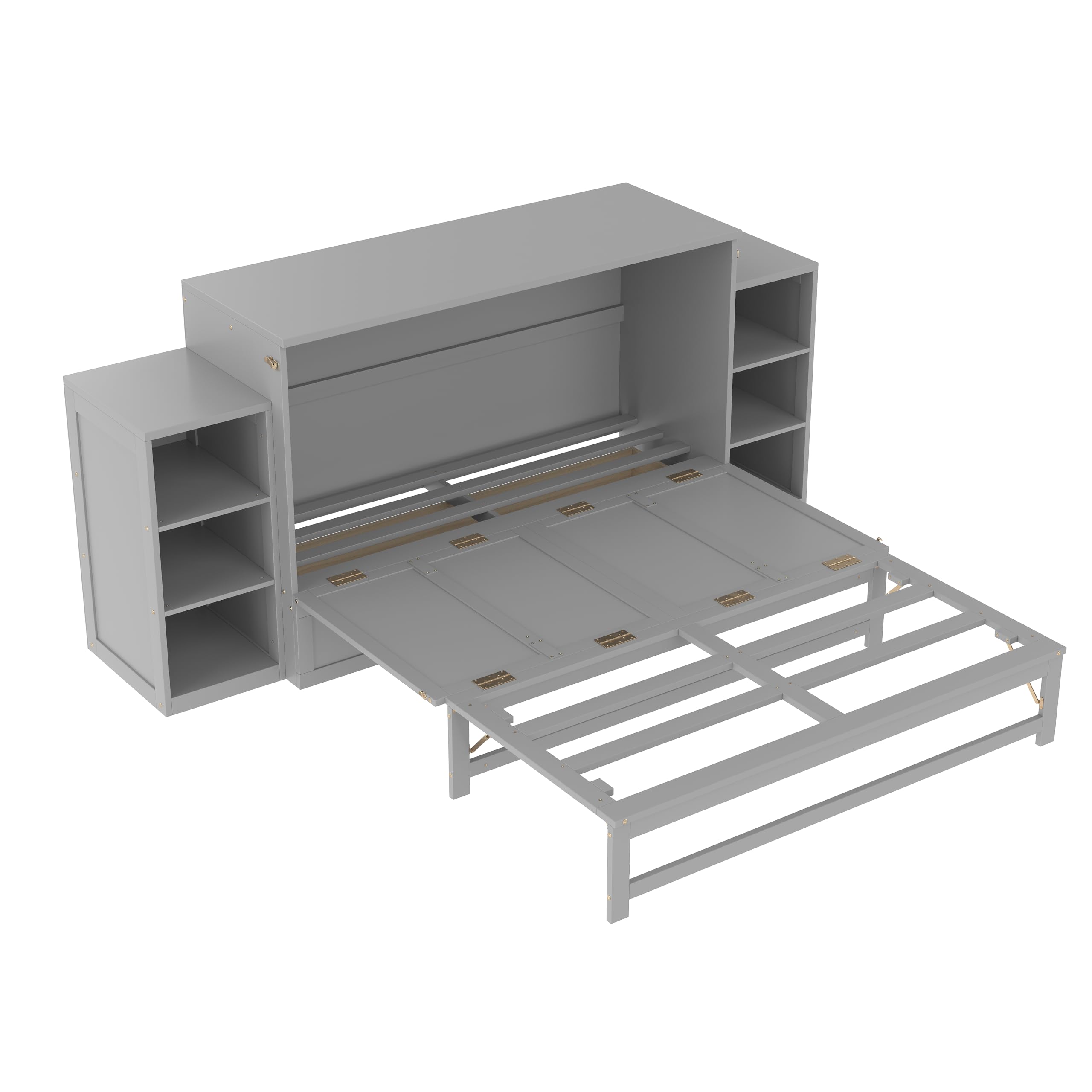 Bellemave Queen Size Murphy Bed, Cabinet Bed with 2 Shelves and Storage Drawers, Farmhouse Murphy Cabinet, Noisy Free, for Guest Bedroom, Living Room, Office, Light Gray