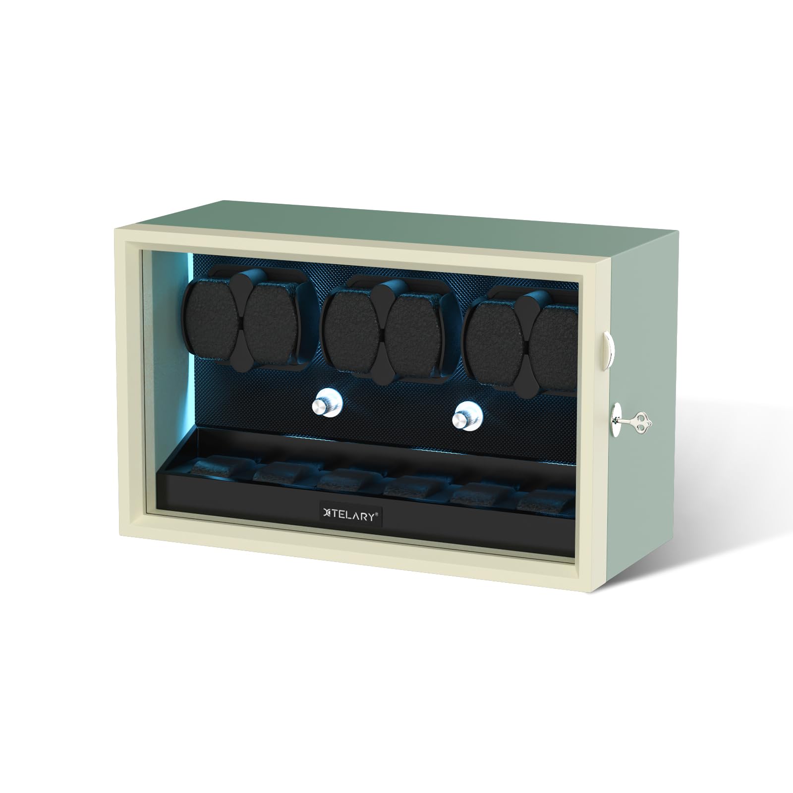 XTELARY Watch Winder for 6 Automatic Watches, Green Lockable Automatic Winders with Extra 6 Watch Storages, 4 Rotation Modes, Flexible Watch Pillows, Quiet Mabuchi Motor, and Blue Backlight