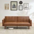 Garvee Modern Futon Sofa Bed, Convertible 75" Sleeper with Adjustable Backrest & Side Pockets, Mid-Century Brown PU Leather
