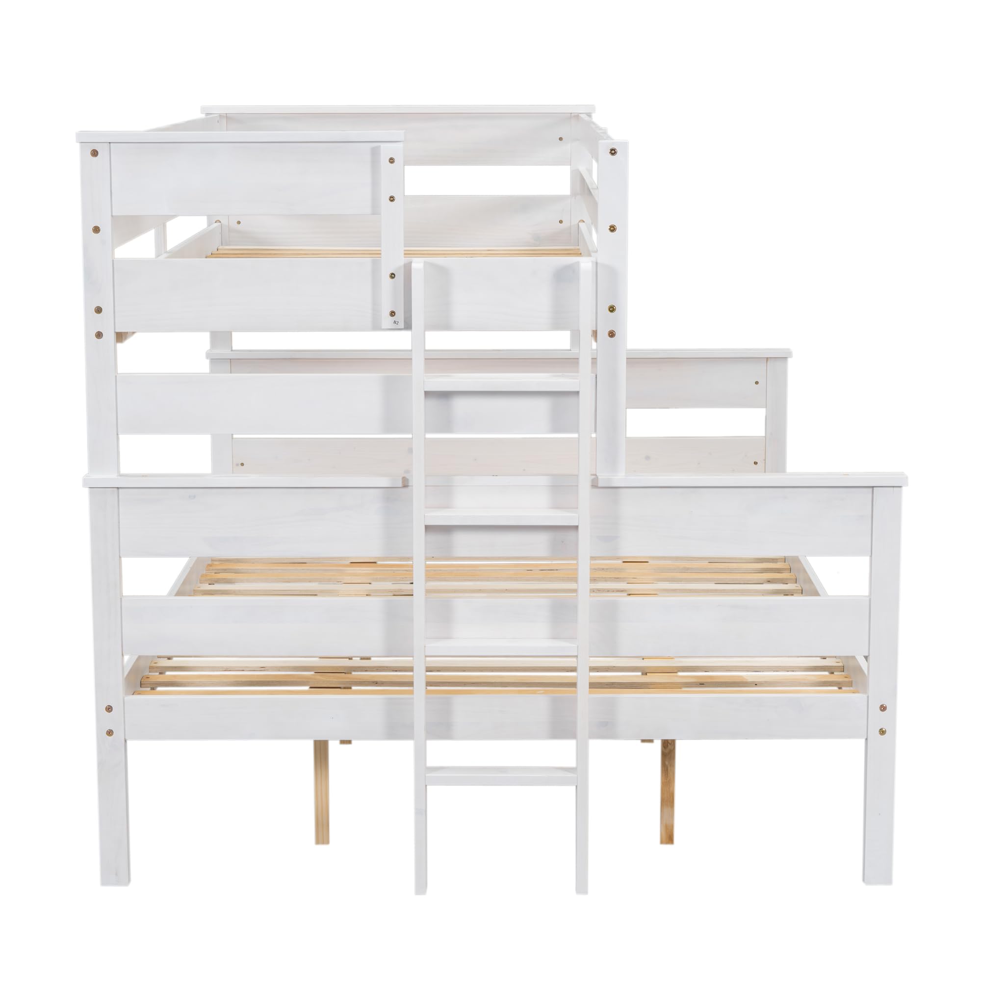 Acosure Solid Wood Twin XL Over Queen Bunk Bed with Ladder and Slat Support,Bedroom Detachable Bed Frame w/Easy Assembly & No Box Spring Required,for Kid Adult Boy Girl Teen,White