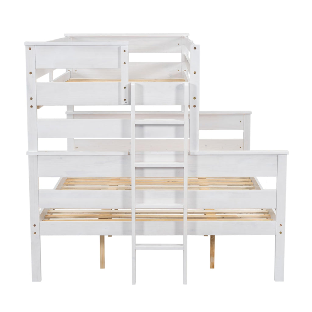 Ball & Cast Bunk Bed Twin XL Over Queen Size,Solid Wood Bed Frame with Guardrails,Ladder,Detachable Bunk Bed for Adults,Teens & Kids,No Box Spring Needed,Space-Saving Design,White