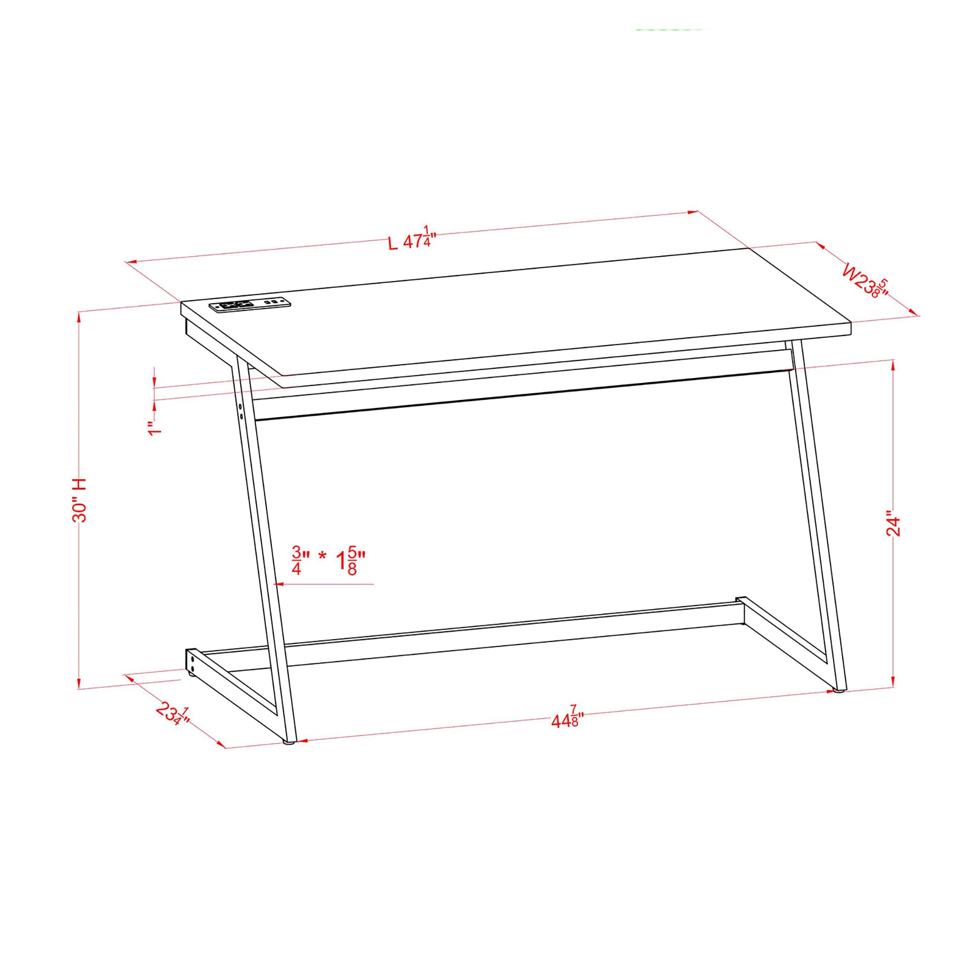 24/7 Shop at Home Ruthetta Modern Metal Writing Desk with USB Port, Power Outlet for Workstation, Home Office, Study Room, Glossy Black and Brass