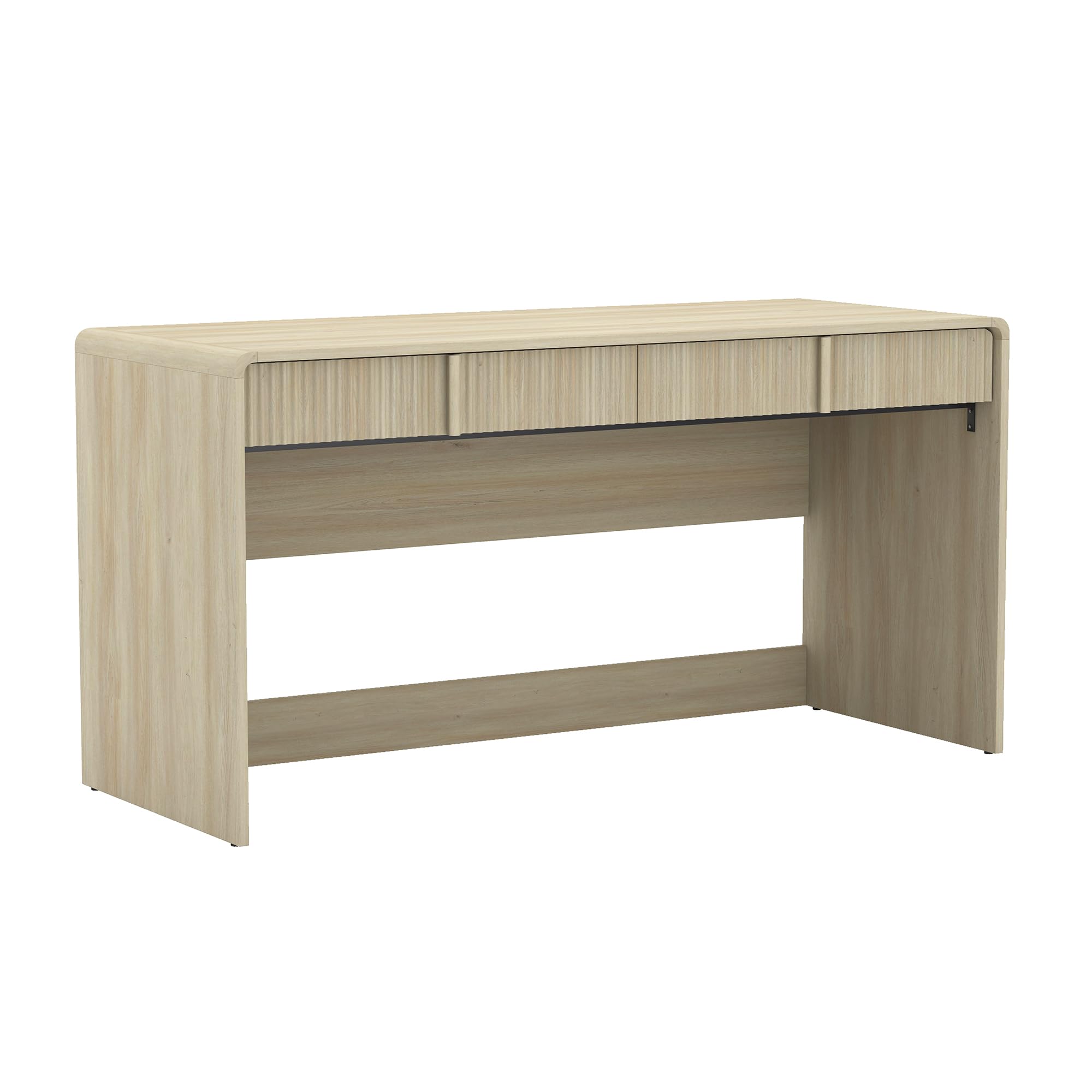 Manhattan Comfort Novara Modern 60" Writing Desk with 2 Smooth-Glide Drawers with Fluted Fronts, Office Desk with Large Work Surface, Stylish Rounded Edges, Whitewashed Oak