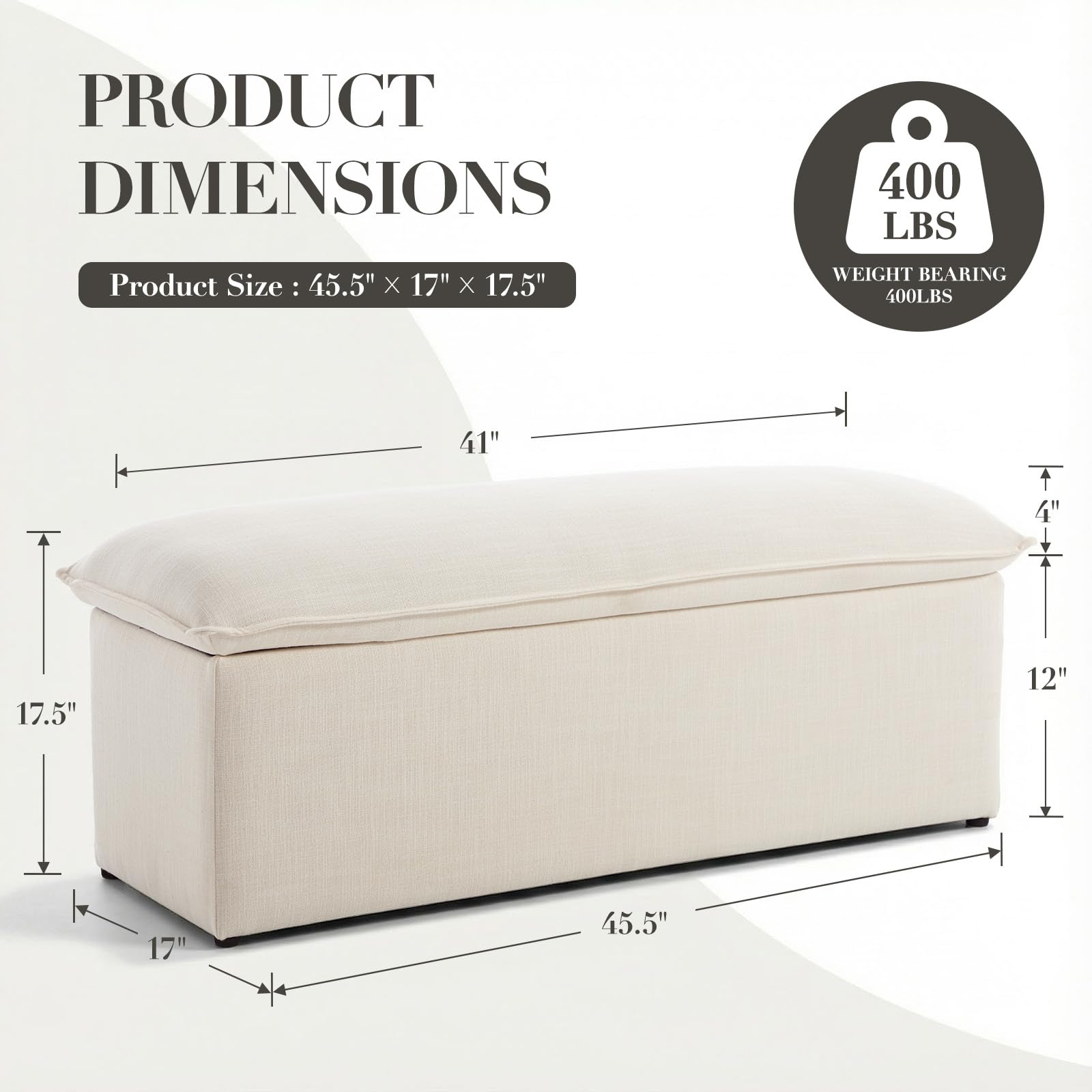 CIMOTA Storage Ottoman Bench, Upholstered End of Bed Storage Bench with Safety Hinge, Large Storage Chest with Seating, Modern Entryway Bench for Bedroom, Living Room, Linen Beige