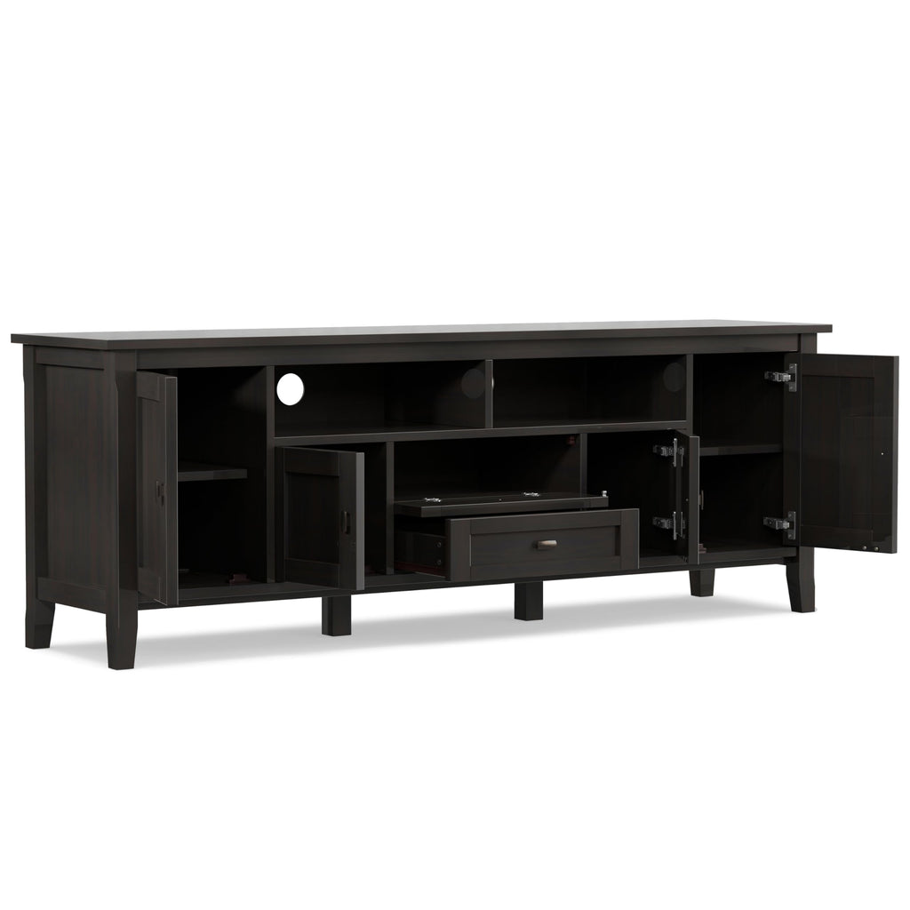 SIMPLIHOME Warm Shaker TV Stand - 72 inch Wide Solid Wood Media Console in Hickory Brown, Transitional Entertainment Center for Living Room for TVs up to 80 Inches with Cabinets and Cable Management