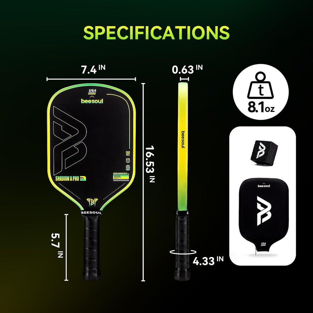 Beesoul Professional Pickleball Paddles – 4th Gen Thermoformed Core– Charged Surface Technology for Power & Feel – T800 Carbon Fiber – USAPA Approved - NFC Chip