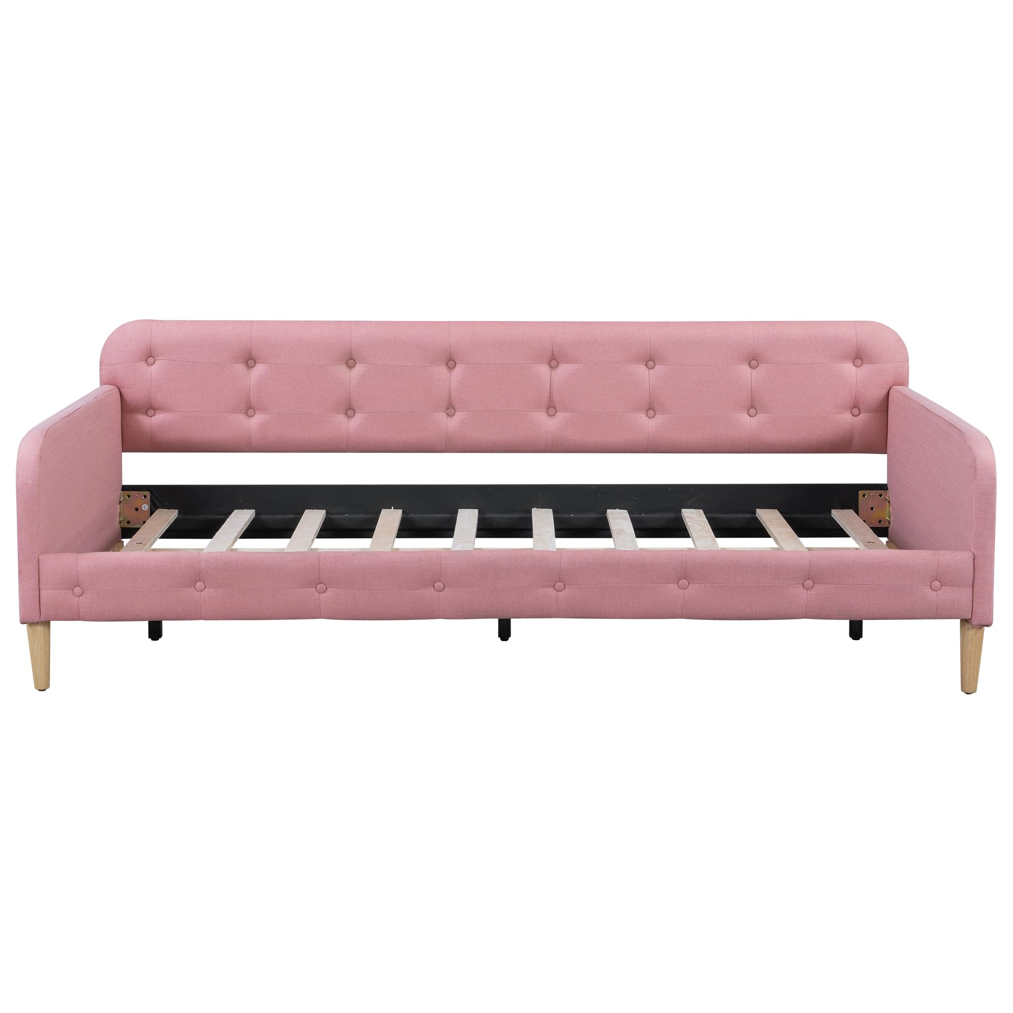 Ball & Cast Twin Size Daybed,Upholstered Day Bed Frame with 4 Wood Legs,Button Tufted Sofa Bed for Living Room,Apartment,No Box Spring Needed,Pink