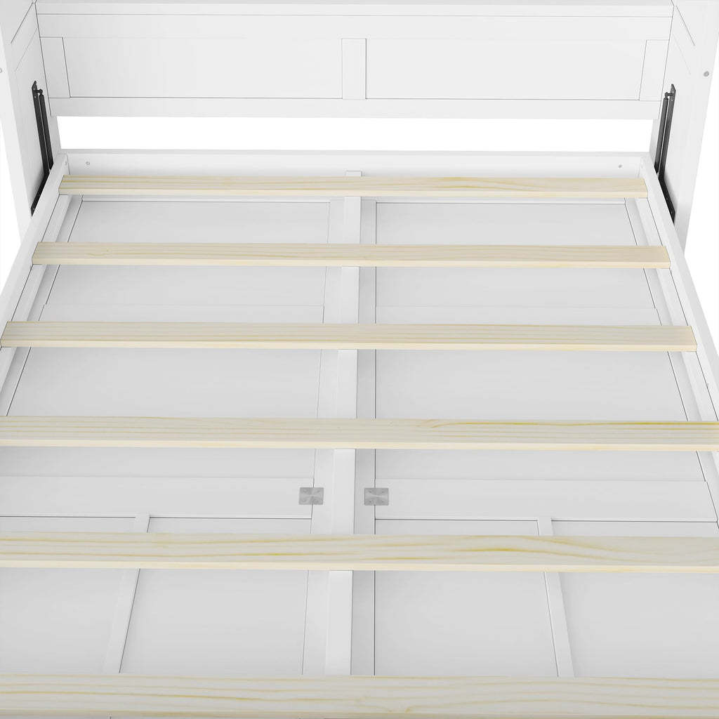 Full Murphy Bed Space-Saving Wall Bed, can be Folded into a Cabinet Bed for Multipurpose Guest Room or Home Office, White