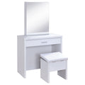Coaster Home Furnishings Harvey Contemporary 3-Piece 1-Drawer Makeup Vanity Desk with Jewelry Storage Vanity Mirror and White Faux Leather Upholstered Storage Vanity Stool White 300290