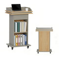 HPLWYM Podium Stand with Wheels, Wood Lectern Stand with Drawer and Double-Layer Storage Space, Mobile Pulpits for Churches, Portable Podium for Speech, Church, Office, Classroom, Conference