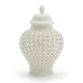 Ginger Decorative Jar with Lid White Porcelain Handcrafted Ceramic Vases for Flowers Traditional Chinese White Carved Lattice Ginger Jar with Lid Decorative Porcelain Vases Temple,White23*38cm