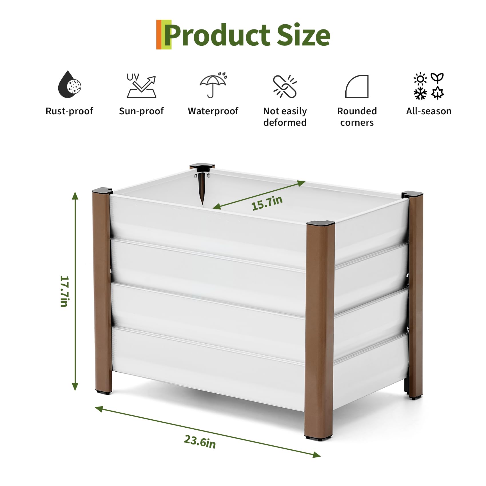 JoanKaren 2 Pack Aluminum Raised Garden Bed with Legs, 24x16x18 in Outdoor Metal Elevated Planter Box with Drainage Holes for Garden, Patio, Balcony, Backyard Vegetable & Flower Planting, White