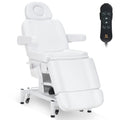 BarberPub Fully Electric Beauty Bed, 3-Motor Salon Spa Chair with Foot-Controlled Wheels, Adjustable Height, Backrest & Leg Rest – PVC Leather, Professional Facial & Treatment Table 2754 (White)