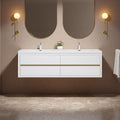 Trygoal 72" Bathroom Vanity with Sink, Floating Vanity with Resin Countertop & 4 U-Shaped Interiors, Wall-Mounted Bathroom Storage Cabinet with Soft-Close Drawers for Home, Easy to Clean, Glossy White