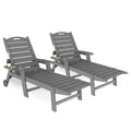 UDPATIO Outdoor Chaise Lounge Chair, HDPE Patio Lounge Chairs for Outside with Wheels & Cup Holder, Reclining Seating with 5 Position for Poolside Deck Garden Indoor,Grey,2PCS