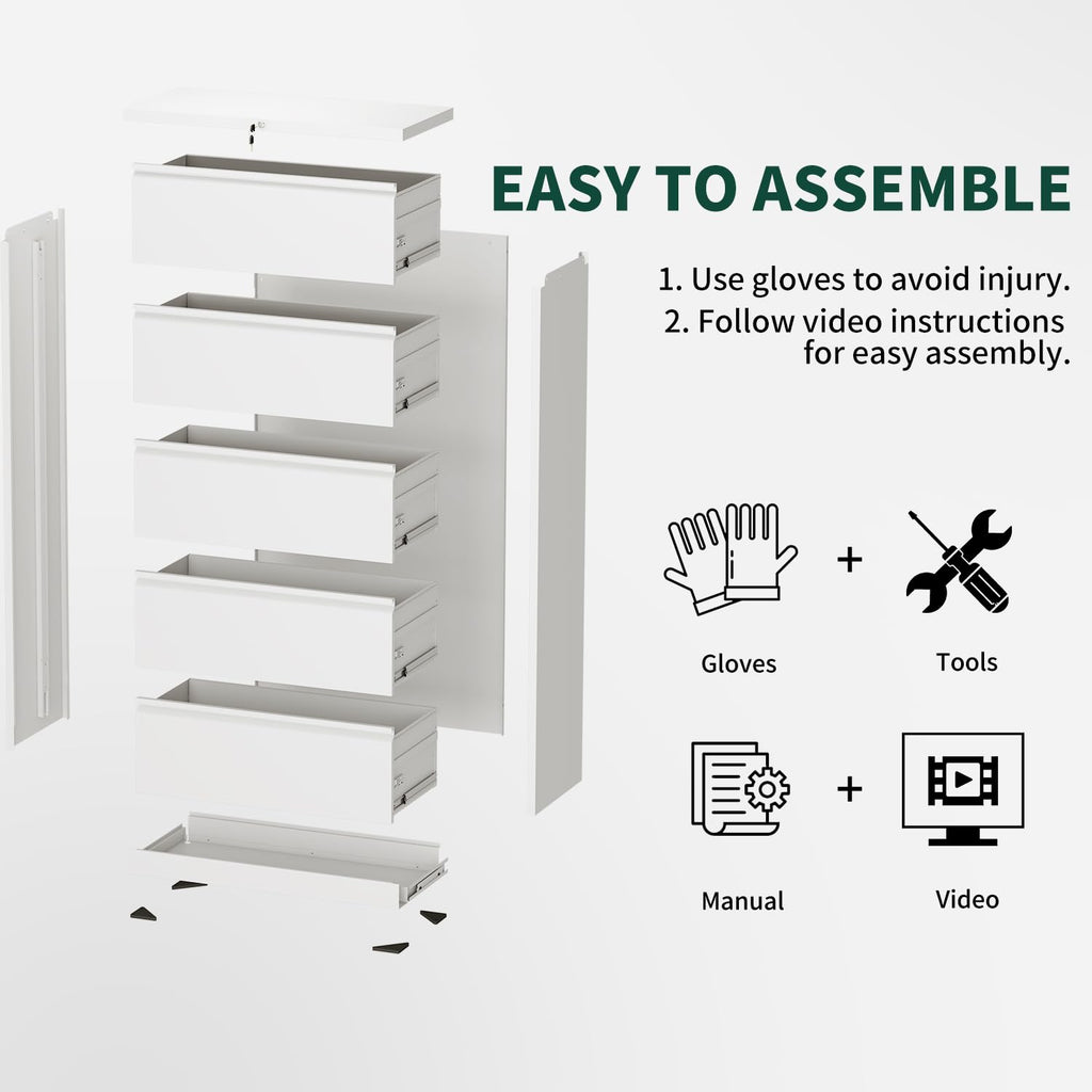 3 Drawer Lateral File Cabinet with Lock, Metal File Cabinets for Home Office, Office Furniture for Organization Hanging Legal/Letter/A4, Metal Filing Cabinet Storage Cabinet, Require Assembly, White