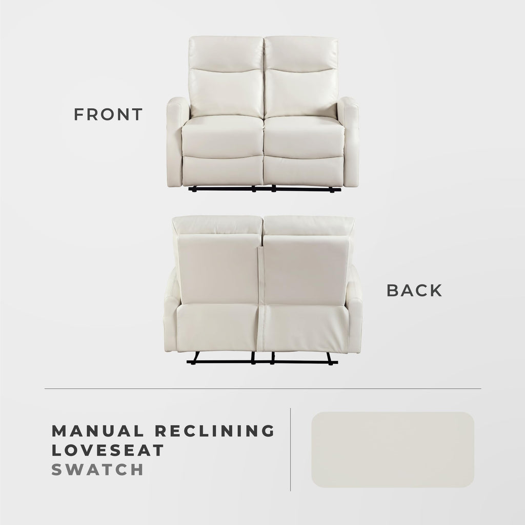 Lexicon Manual Reclining Loveseat, Faux Leather Loveseat Recliner, Wall Hugger, Magazine Pocket, Manual Dual Recliners for Living Room/Theater Seating/Apartment, Easy Assembly, Beige