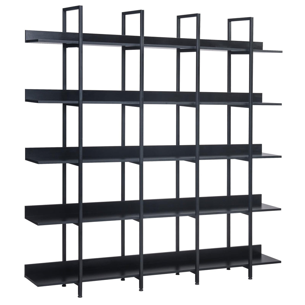 KCSWKJ 5 Tier Bookcase Home Office Open Bookshelf, Vintage Industrial Style Shelf with Metal Frame, MDF Board