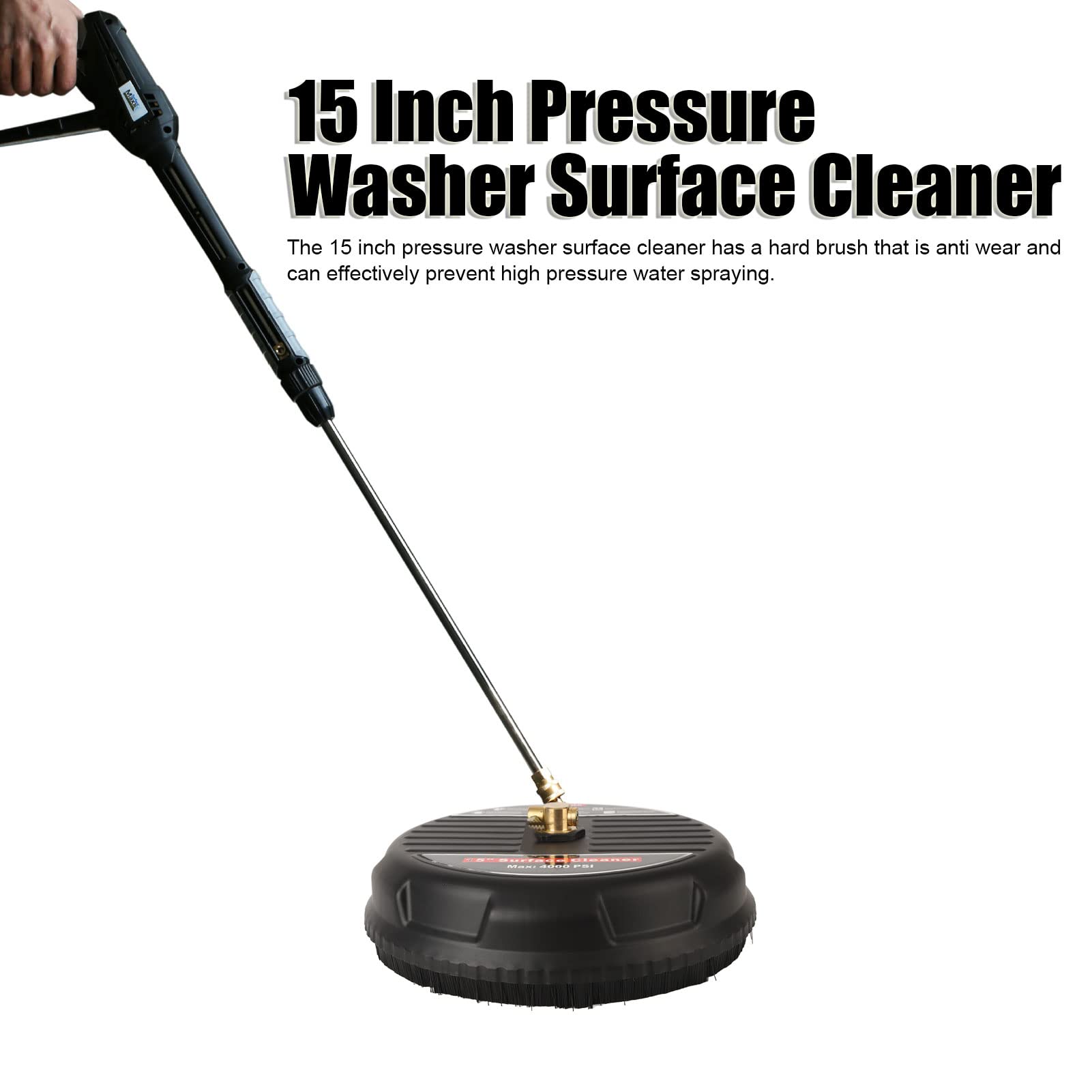 TRELVEX 15inch Pressure Washer Surface Cleaner with Connecting Rod, Quick Connector, Power Washer Attachment 4000 PSI, Defult